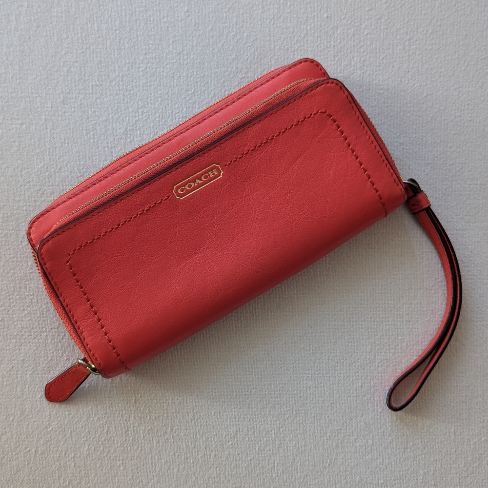 Coach Coral Leather Wristlet Wallet Designer Pop Of Color